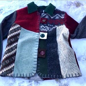 BAABAAZUZU Coat Vintage Handmade Wool Gray Blue Black Green Red Wine Size Medium